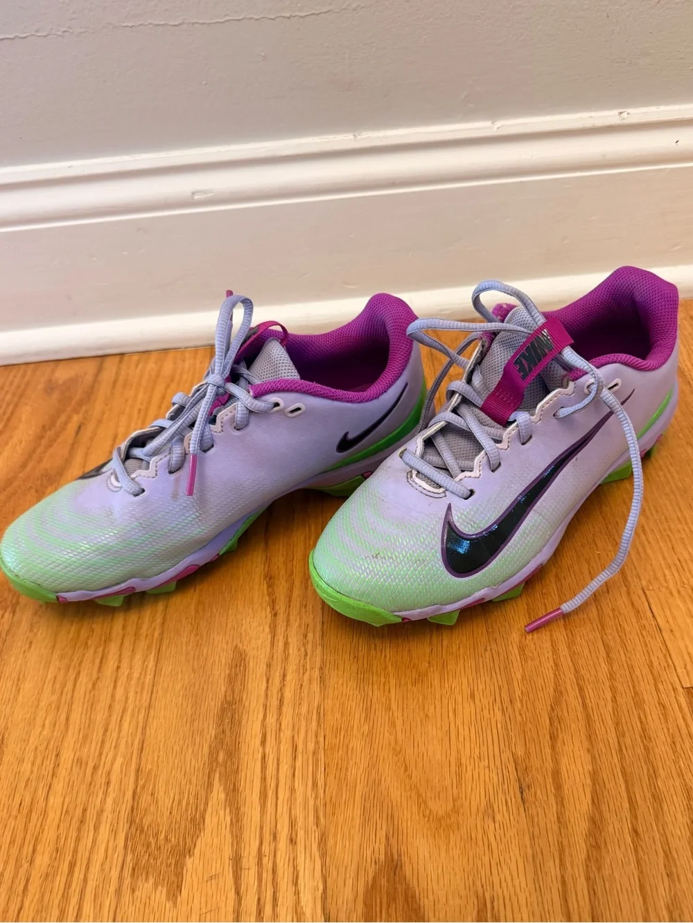 Nike Football Cleats Purple with Green Accents